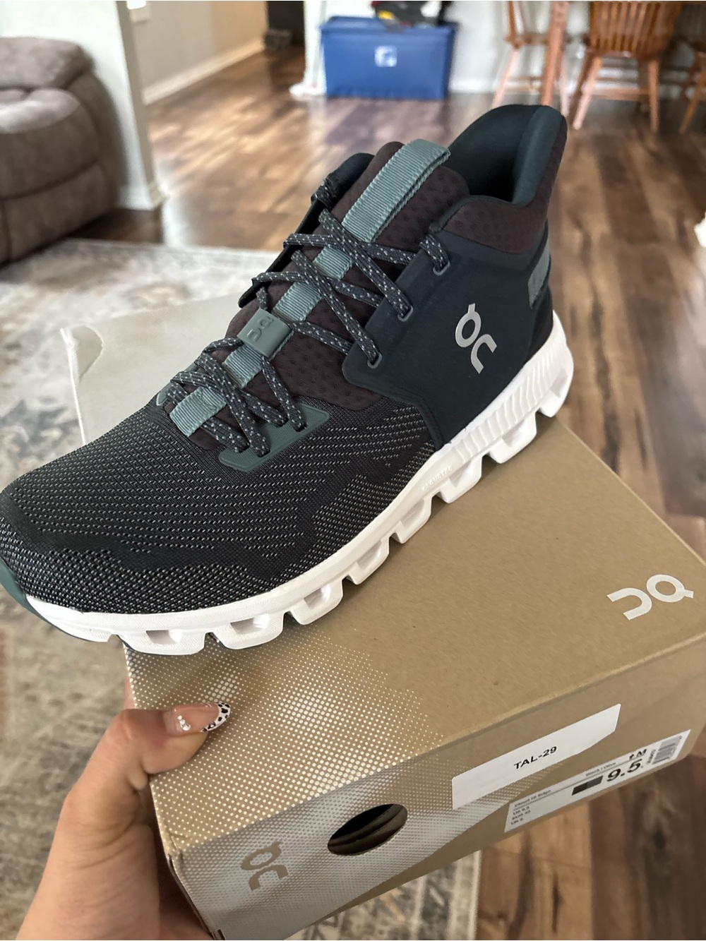On Men's Trail Boot in Dark Gray with Green Accents